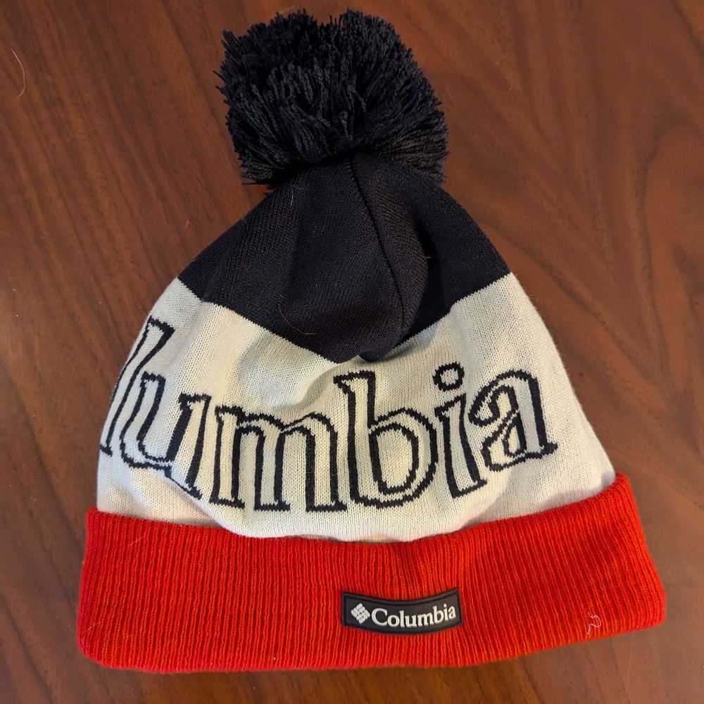 Columbia  Red and Black Pom-Pom Beanie